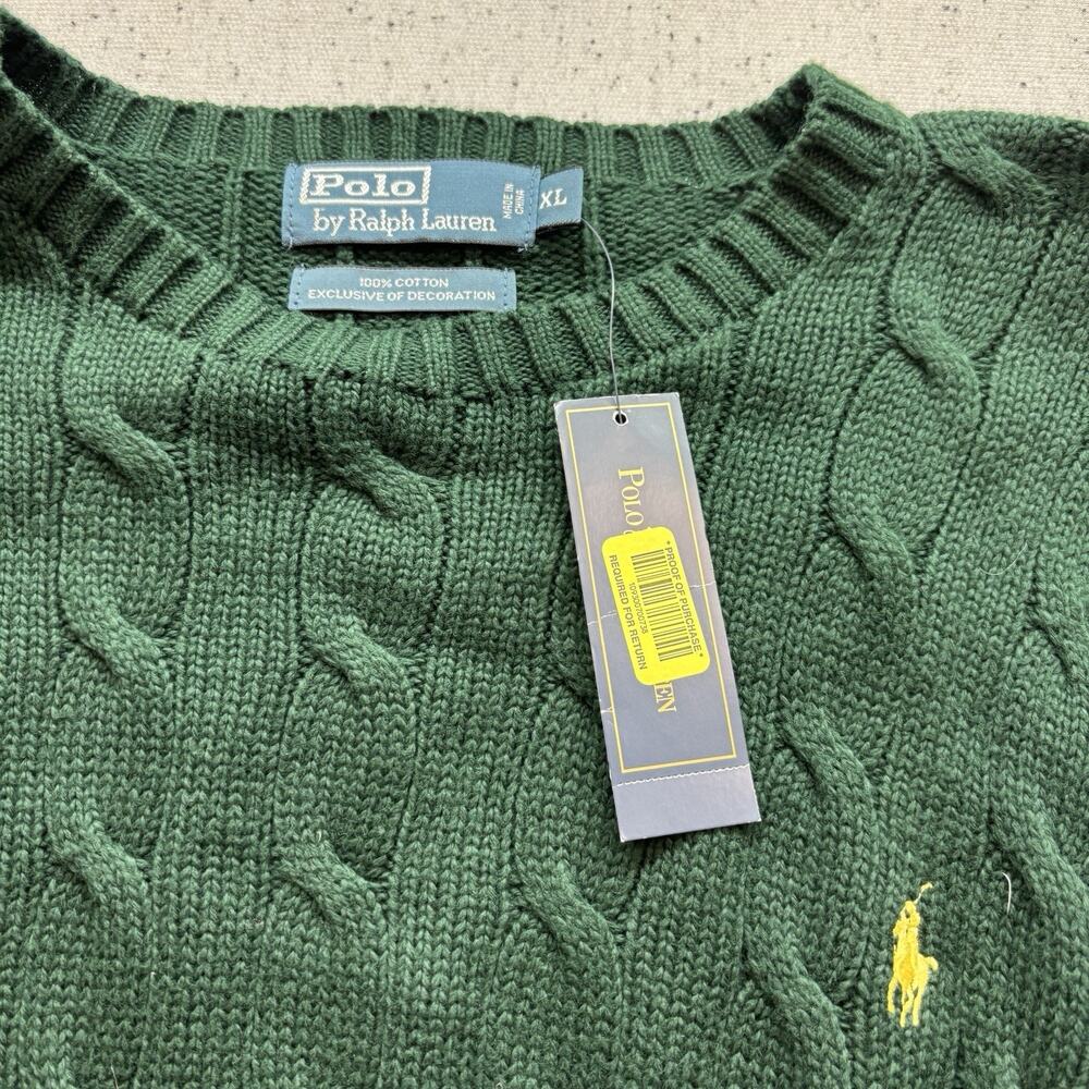 NWT Polo Ralph Lauren Men's XL Forest Green Cable Knit Cotton Sweater - Picture 3 of 3